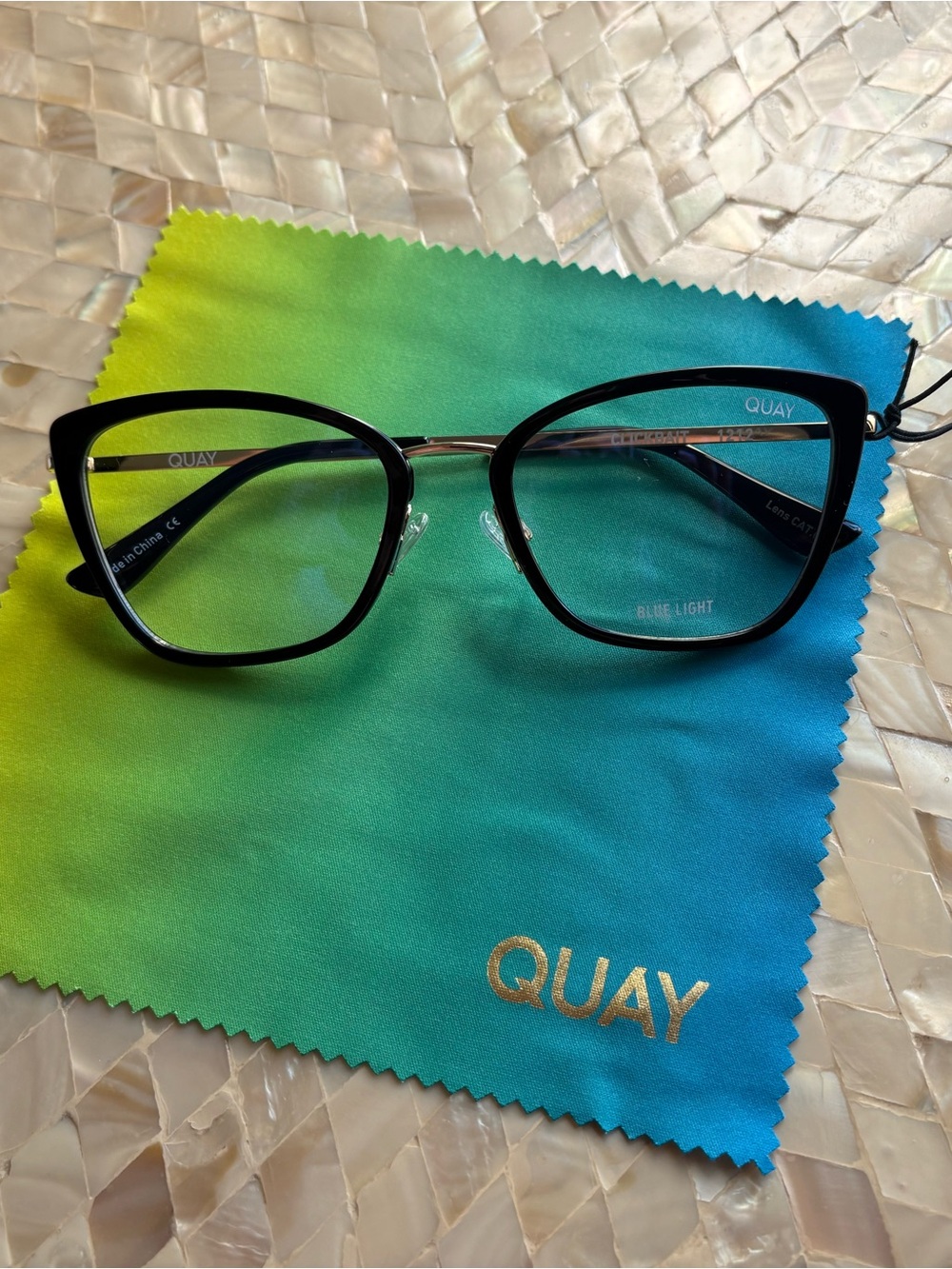 Quay Australia Clickbait Black Blue Light Cat-Eye Glasses
